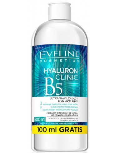 Agua micelar 3 en 1 Hyaluron Clinic B5 Eveline