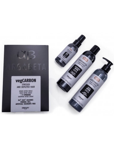 Pack ArgaBeta regenerador Detox vegCarbon champú mascarilla y serum Dikson